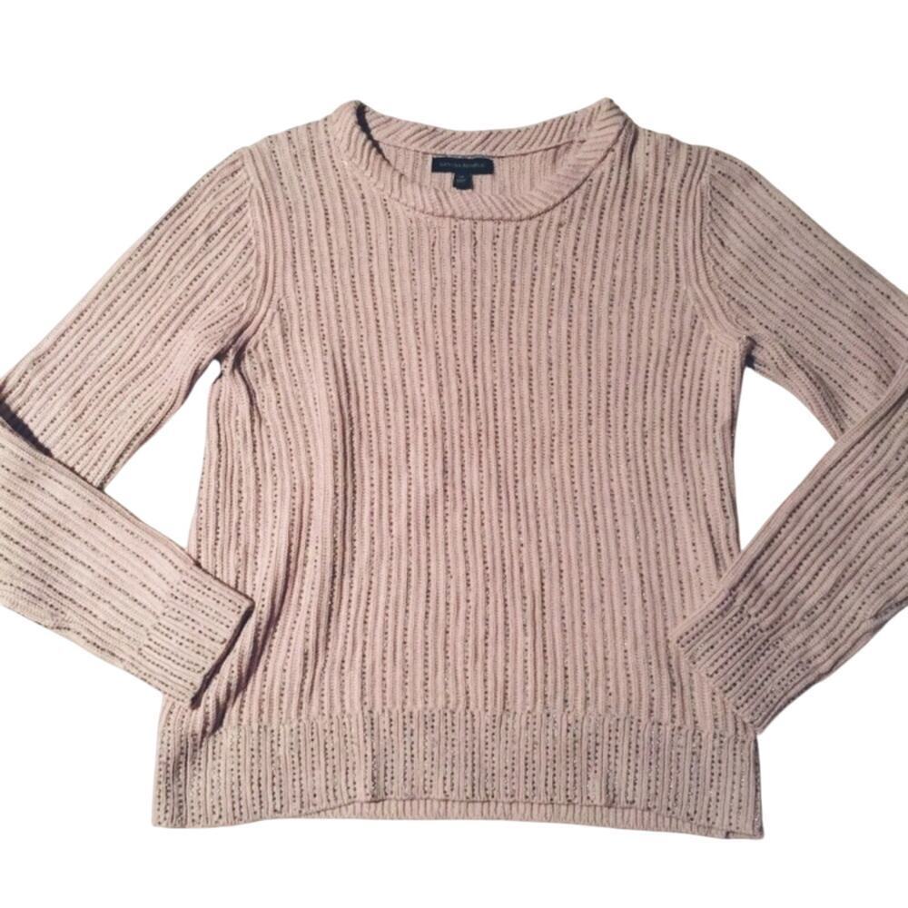 Crewneck Heavyweight Knit Beaded Sweater sz M Tan Cable Knit Sweater